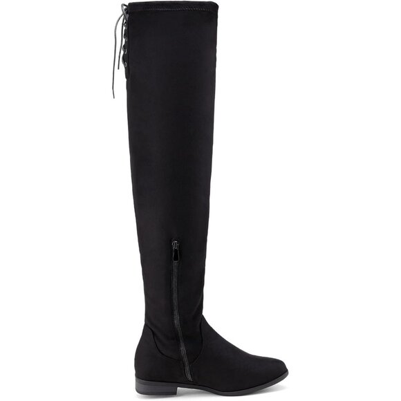 Women's Black Textile Suede Over The Knee Thigh High Winter Riding Boots - Picture 3 of 7